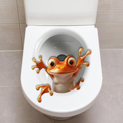 Cartoon Frog Toilet Stickers, Waterproof Removable Self-Adhesive Decals for Bathroom & Home Decor