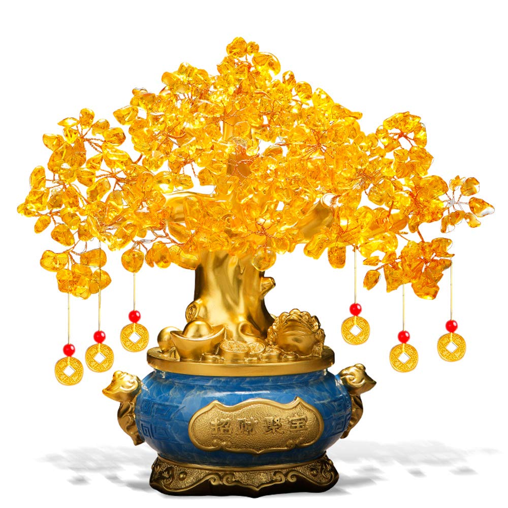 Money Tree Feng Shui Interior for Wishing for Good Business Power Gift for New Year Flower (Citrine) - Ornament, Decor, Wealth, Fortune, Prosperity,