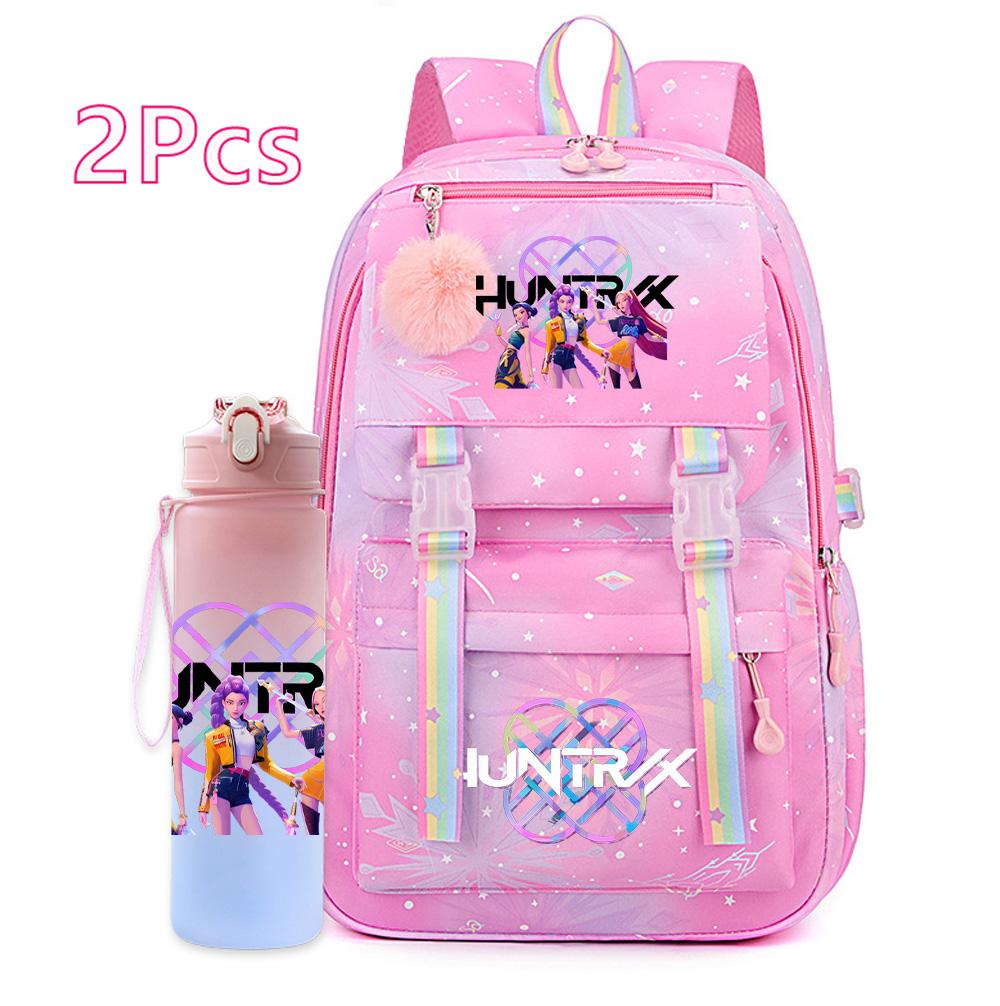 2Pcs/set K-pop Printed Backpack with 750Ml Water Bottler for Teenager Girl Boy Bookbag Kid Gift Large Capacity waterproof Travel Bag Mochila