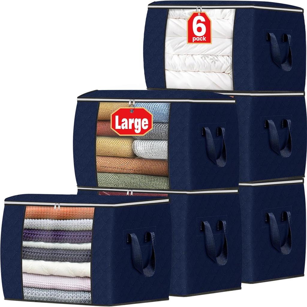 Fab Totes Storage Bags,Clothes Blanket Storage Bins Foldable Closet Organizers with Reinforced Handle for Home Dorm Storage and Organization