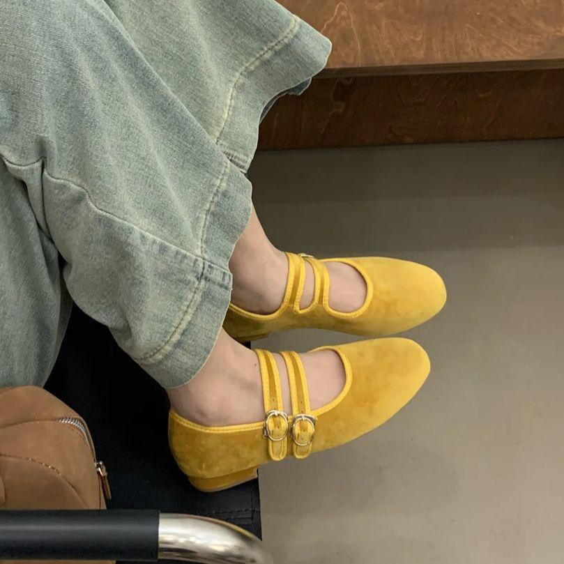 Fashion IPPEUM Ballet Flats Velvet Shoes For Women Buckle Round Toe 2025 New Ballerinas Zapatos Mujer Mary Jane Shoes