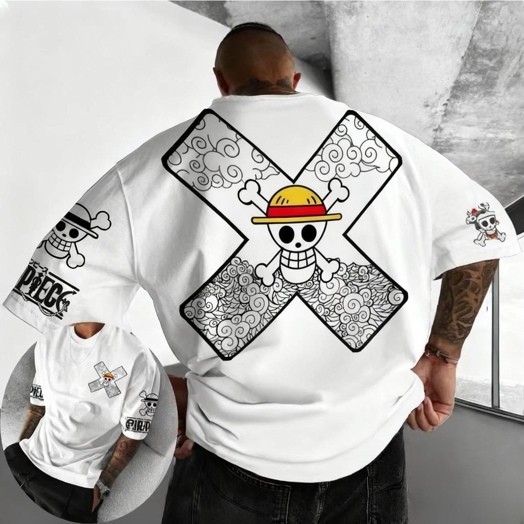 One Piece Vintage Skull Graphic T Shirt Men Oversized Streetwear Tee Summer Cotton Short Sleeve Casual Tops Fashion Y2k Clothes