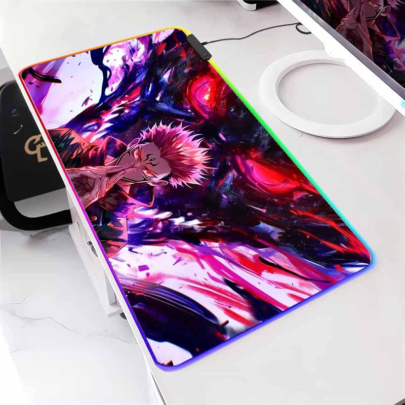 Anime Jujutsu Kaisen Large LED Mouse Mat Rubber Mousepad Gojo Satoru Yuji RGB Mouse Pad Gamer HD Print Table Mat Keyboard Pads