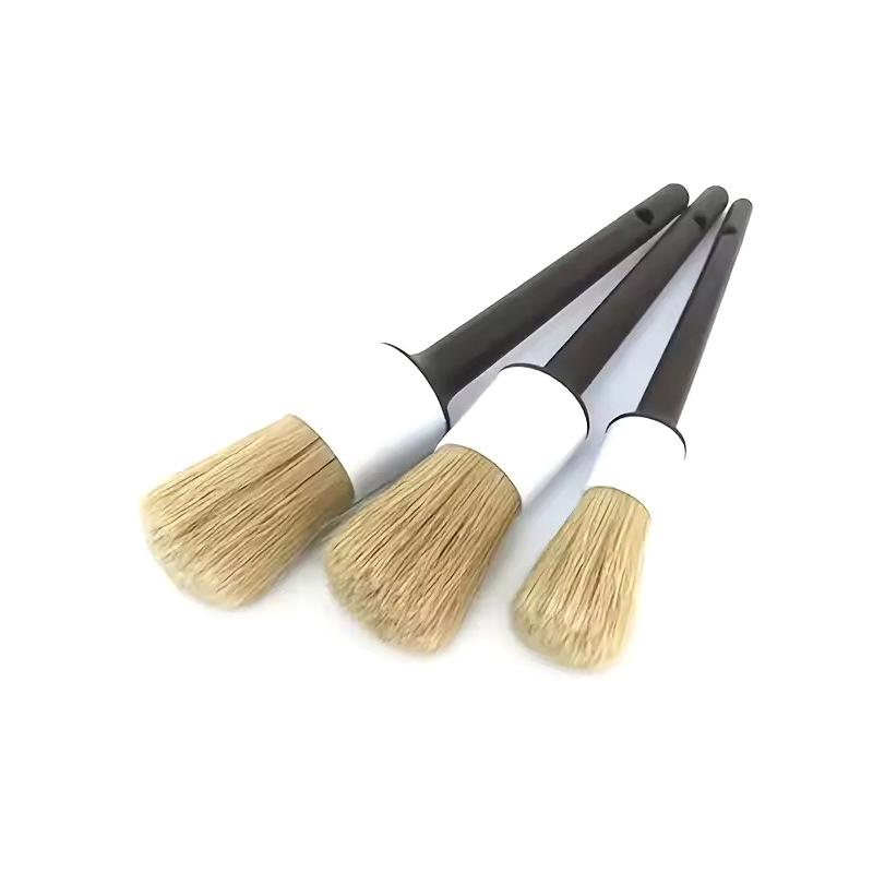 3 יחידות מברשות פרטים חיצוניות ופנימיות לרכב, מברשות עם זיפים משיער חזיר לניקוי רכב, כלי פירוט אוטומטי, מברשת ניקוי ללוח מחוונים