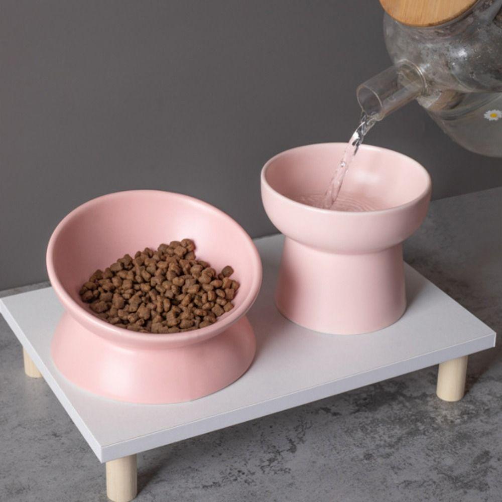 New Ceramic Raised Cat Bowl Elevated Solid Color Pet Water Bowls Tilted Large Diameter Dog Food Bowl Cat Accessories
