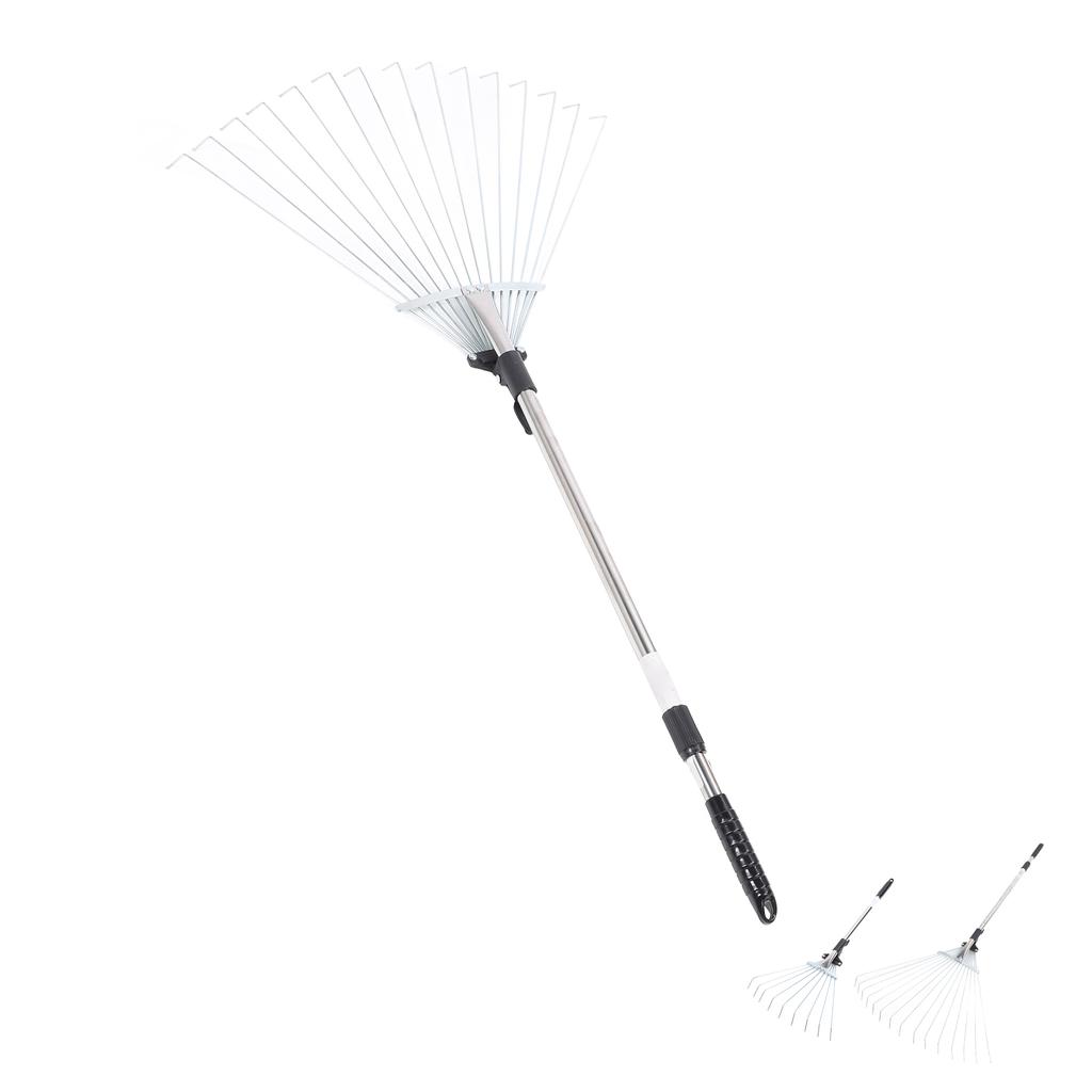Adjustable Leaf Rake Retractable Expandable Stainless Steel Metal Lawn Yard Garden Hand Tool