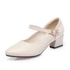 Genuine Leather Lady Pumps Pointed Toe Office Lady Pumps Buckle Strap Shallow Mouth High Heels Thick Heel Wedding Women Shoes
