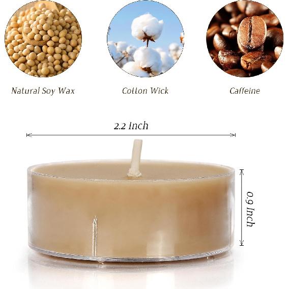 Scented Tealight Candles, Natural Soy Tea Lights Candle with Coffee Essential Oil, Handmade Extra-Large Tealights - 8 Hours Long Burn Time for Home