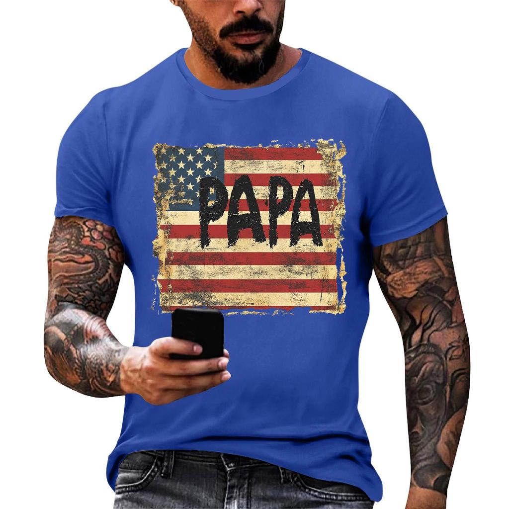 Men's Loose Fit Short Sleeve T-Shirt with Patriotic Flag Print Casual Summer Daily Wear Comfortable Lightweight Top