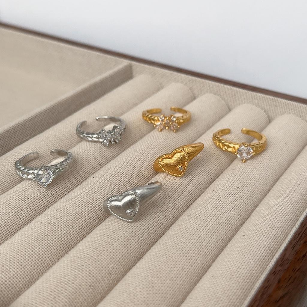 Luxury Brushed Medieval Open Ring Heart-Shaped Wheat Ear Retro High-End French Niche Design Ring Woman