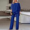 "Women's Solid Color Bat Sleeve Trousers and Irregular Casual Suit"