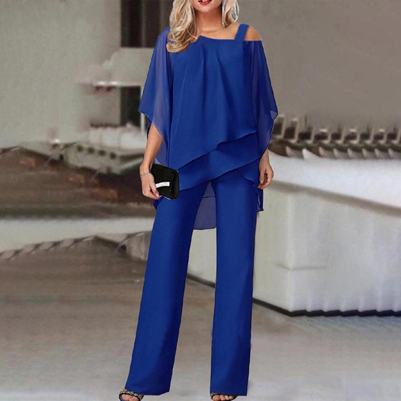 "Women's Solid Color Bat Sleeve Trousers and Irregular Casual Suit"