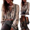 Women Shirt Ruffle Trim Neckline Long Sleeve Imitation Pearl Buttons Shirt Tops Spring Summer
