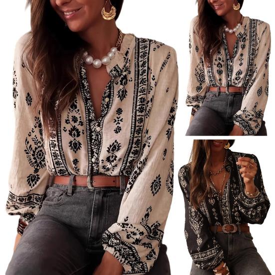 Women Shirt Ruffle Trim Neckline Long Sleeve Imitation Pearl Buttons Shirt Tops Spring Summer