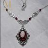 Retro Red Quartz Gothic Necklace Embossed Pattern Oval Pendant Vintage Choker Red Beads Charm Necklace Women Accessories