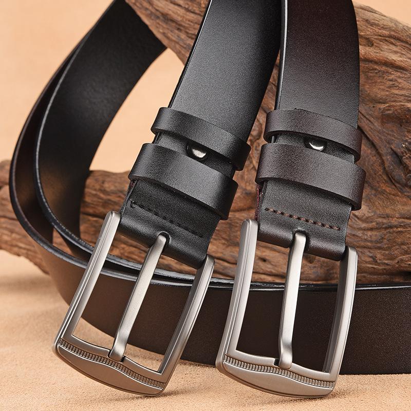 Curea cu Cataramă cu Pini pentru Bărbați, Curea Retro din Piele pentru Pantaloni Largi, Curea Casual pentru Bărbați din Piele de Vacă Pură