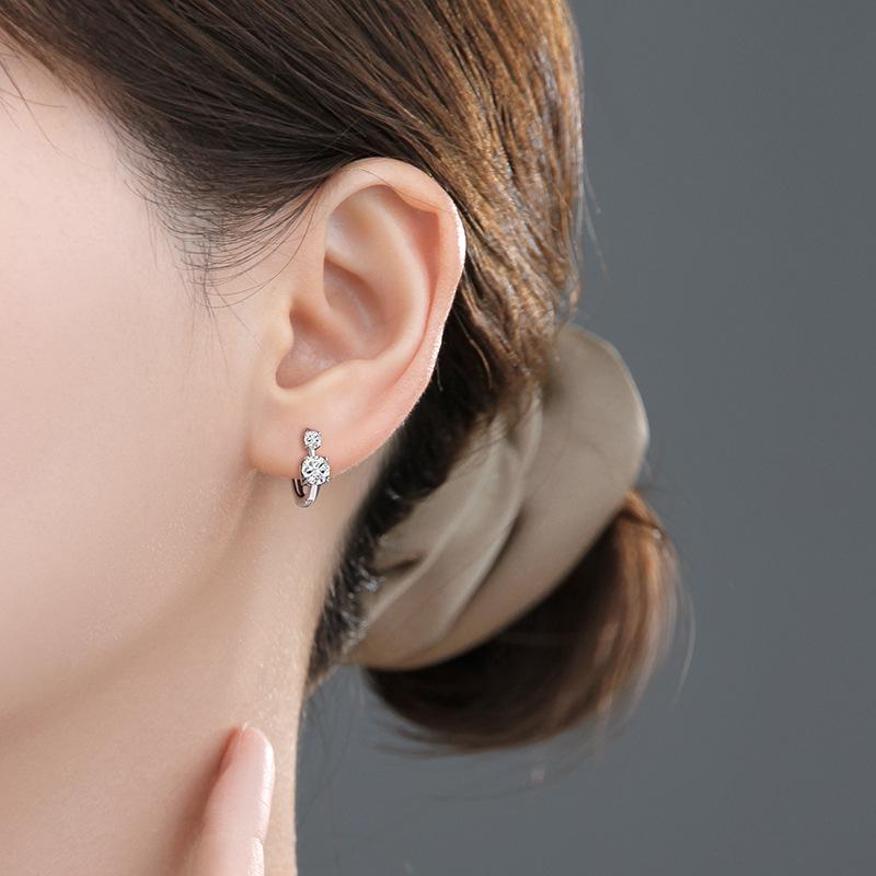 Genuine S925 Sterling Silver Moissanite Diamond Earrings: 18k White Gold-Plated Hoops, Light Luxury Cold Style Studs for Women