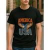 European Size Men'S Print Short-Sleeved T-shirt | Star-striped Eagle, American Pride, Casual Crew Neck, Pure, Suitable for Casual Commuting