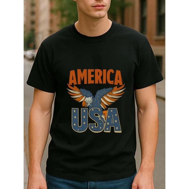 

European Size Men S Print Short-Sleeved T-shirt | Star-striped Eagle, American Pride, Casual Crew Neck, Pure, Suitable for Casual Commuting 4XL чорний