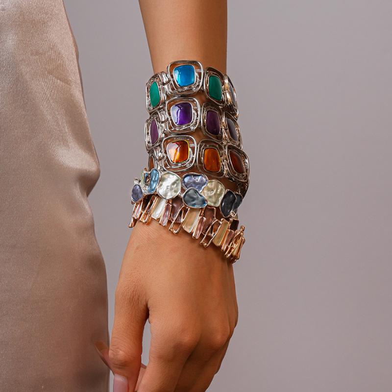 Drip Oil Geometric Elastic Bracelet Retro  Unique Hollow Out Irregular Splicing Women'S Bracelet Jewelry Accessories Gift