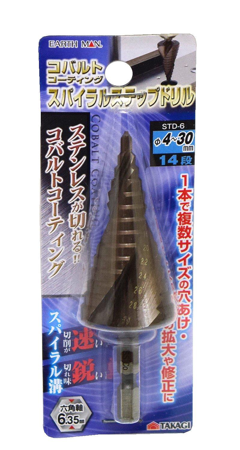 

Takagi EARTH MAN Spiral Step Drill Cobalt Coating 14 Steps 4~30mm SDT-6