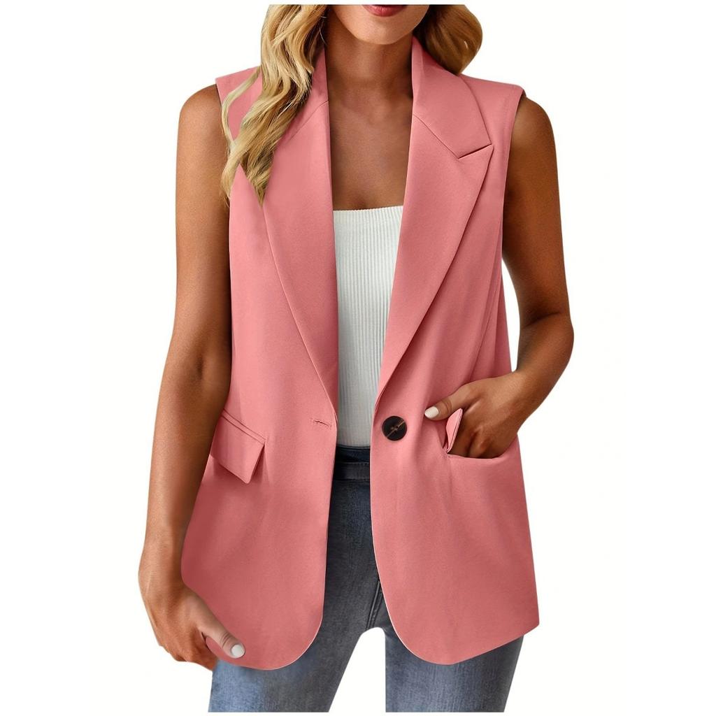 Women's Casual Solid Color Button Blazer Vest Outerwear