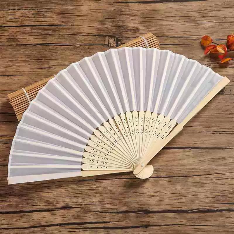 7inch White Silk Fan, Plain White Cloth Fan, Wedding Folding Fan, Bamboo Fan, DIY Blank Fan for Printing Advertisements