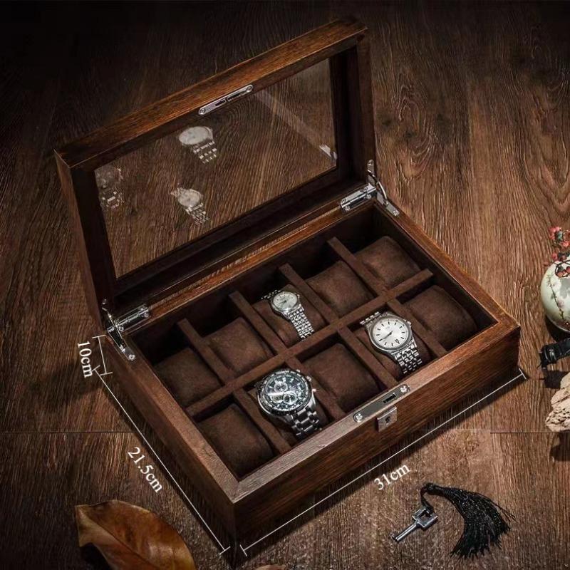 

Retro Wrist Watches Storage Box Mechanical Watch Collection Cases Large Capacity Watches Organizer Case Watch Boxes with Lock коричневий