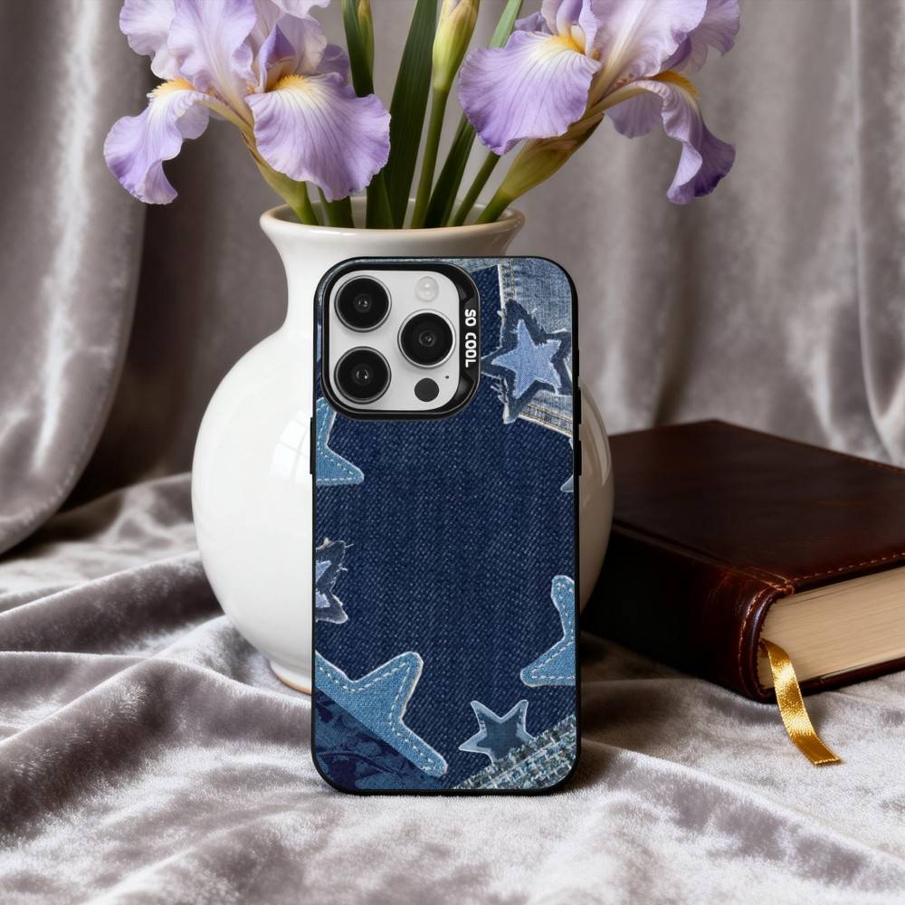 R-Retro D-denim patches  Phone Case For iPhone17,16,15,14,13,12,11 Plus,Pro Max Black Candy silver phone case