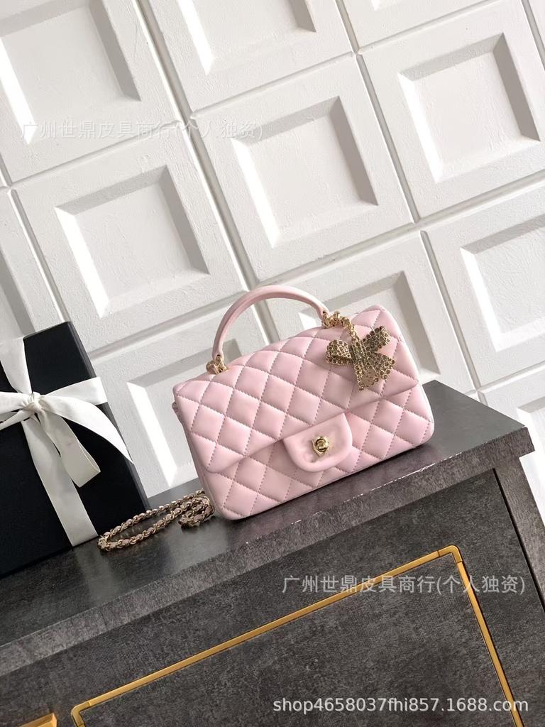 High-quality New Mini25K Bow  Style Sheepskin Diamond-grid Chain Bag Portable Single Shoulder Flip