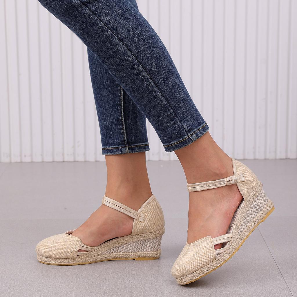 Summer New Women'S Sandals Breathable And Lightweight Solid Color Linen Pointed Toe Slip Sandal Outdoor Wear Sandalias Mujer