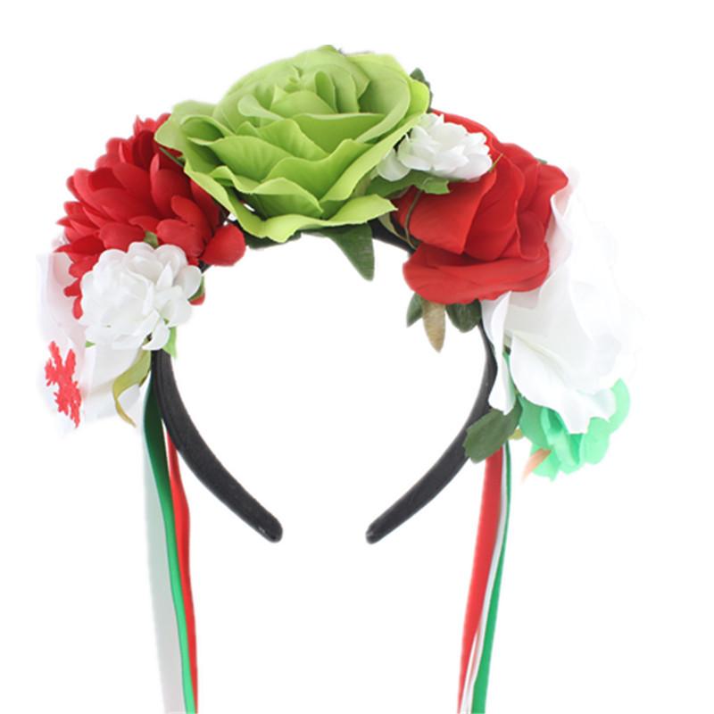 

European & American Rose Cosplay Holiday Party Headband - Christmas Floral Hairpiece зелёный/красный