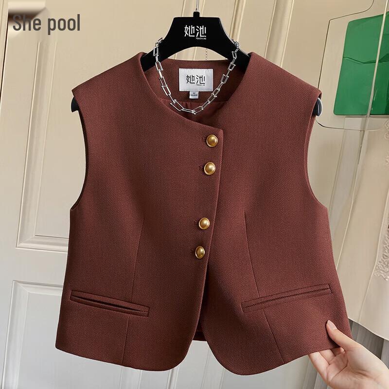 

Женский короткий жилет TACHI с круглым вырезом и однобортной застежкой M