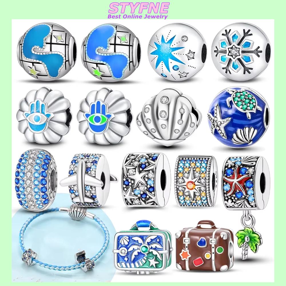 Charms Woman Charm Original Copper Blue Stars Snowflakes Box Beads Fit Bracelet Women Diy Gift Accessory Jewelry