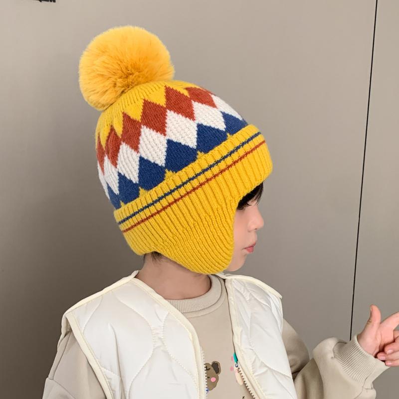 Autumn And Winter Boys And Girls Windproof Earmuffs Baby Knitted Thick Wool Hat Children'S Warm Hat