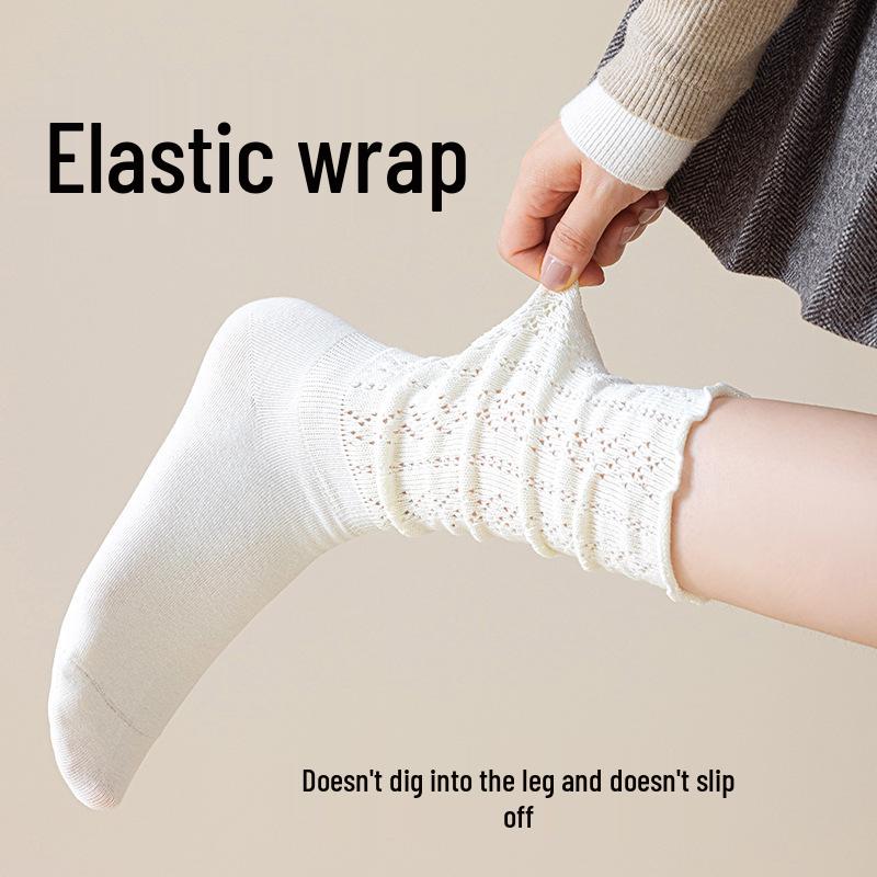 Chunky Knit Openwork Slouch Socks - Solid Color Calf & Over-the-Knee, Lace Miu Style, Anti-Slip Boneless Cotton Boot Socks