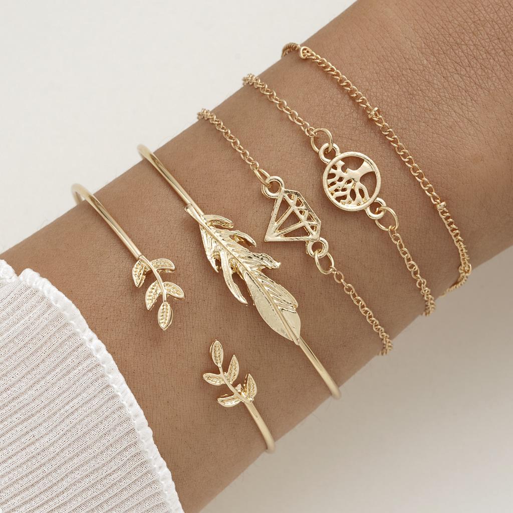 5Pcs/Set New Silver Color Multilayer Interlocking Hearts Bracelet Retro Bangle For Women Fine Fashion Jewelry Wedding Party Gift