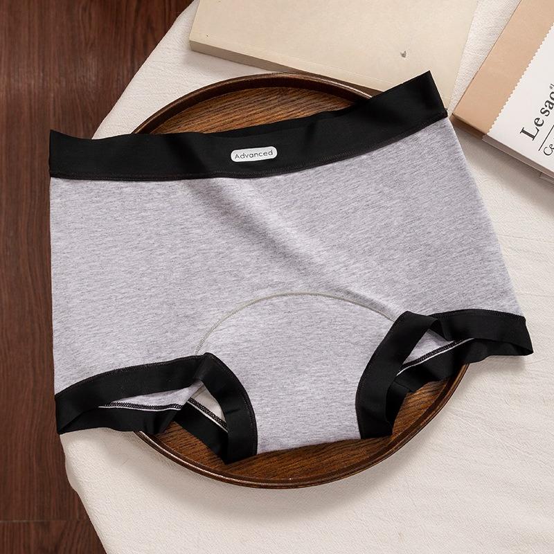 Plus Size Women's Spring and Autumn Grey Sports Style Pure Cotton Non Trace Hip Mid Waist Flat Angle Briefs