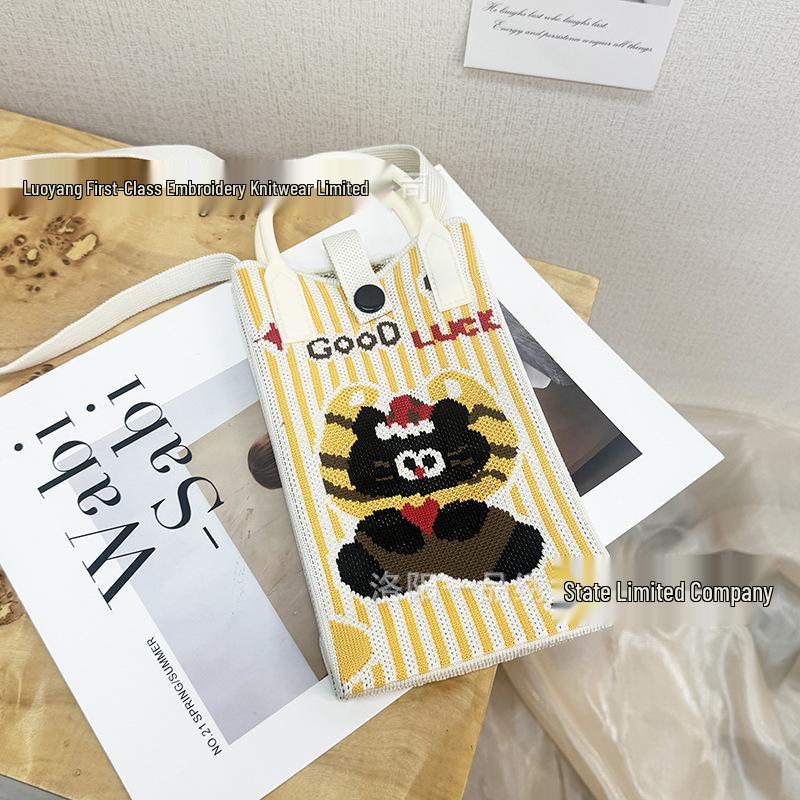 Cute Cartoon Dopamine Knit Crossbody Phone and Coin Bag