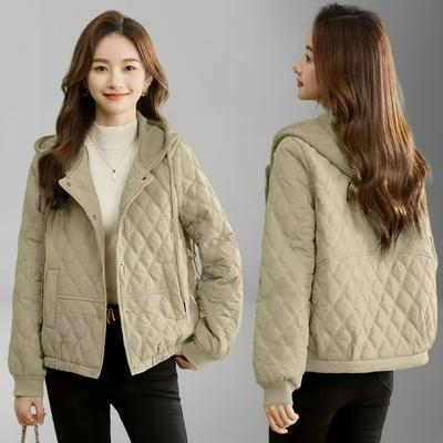 Short Padded Jacket Women's Winter Rhombic Fashion Hooded Padded Jacket Small Lightweight Padded Jacket Jacket Trend
