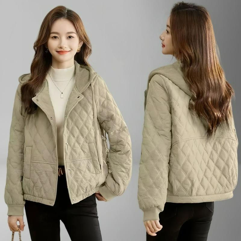 Short Padded Jacket Women's Winter Rhombic Fashion Hooded Padded Jacket Small Lightweight Padded Jacket Jacket Trend