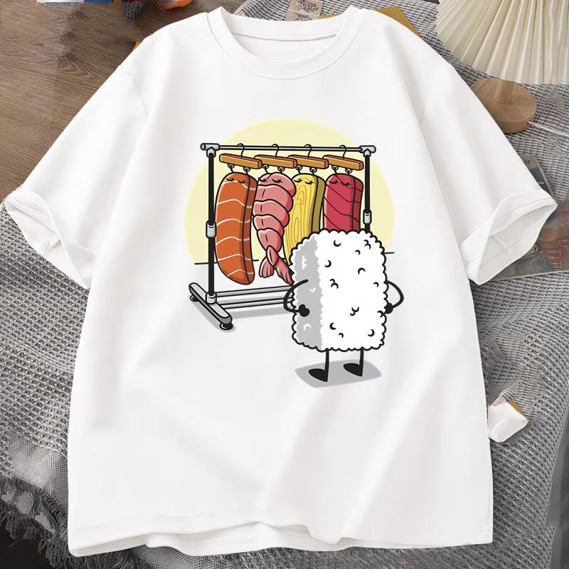 Sushi Garderob T-shirt Dam Herr Rolig Högkvalitativ T-shirt Bomull Grafiska T-shirts Lös Kortärmad Tryckt T-shirt Herr Toppar