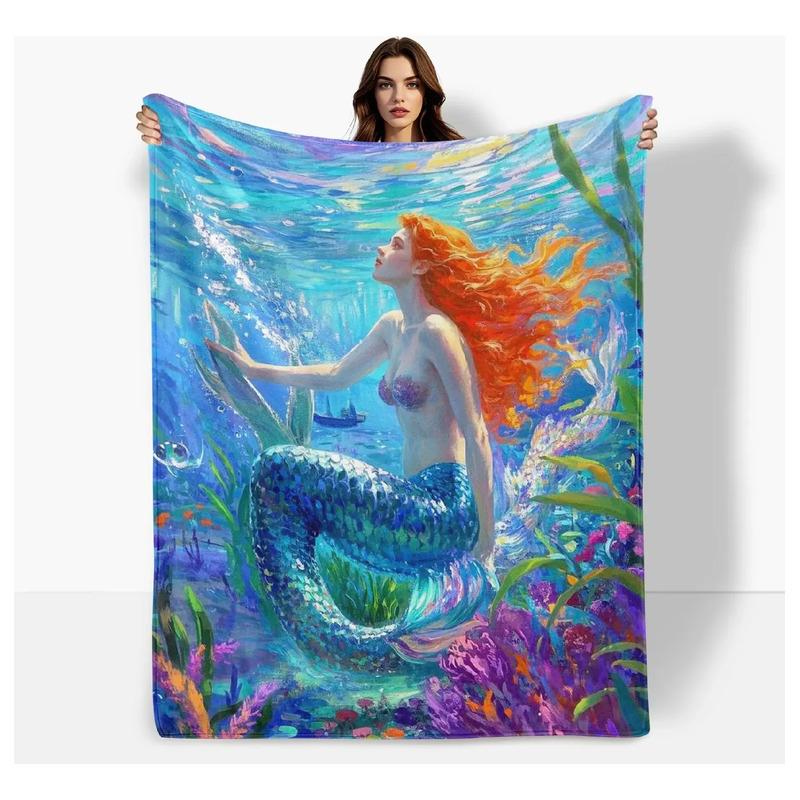 Manta Con Estampado De Sirena Y Mar En Azul Y Naranja Para L S разноцветный