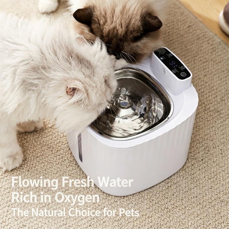 Metal Tray Pet Water Dispenser With Added Light, Rounded Form, Household Drink Station, Stainless Steel Cats Drinking Fountain for Daily Use and Water