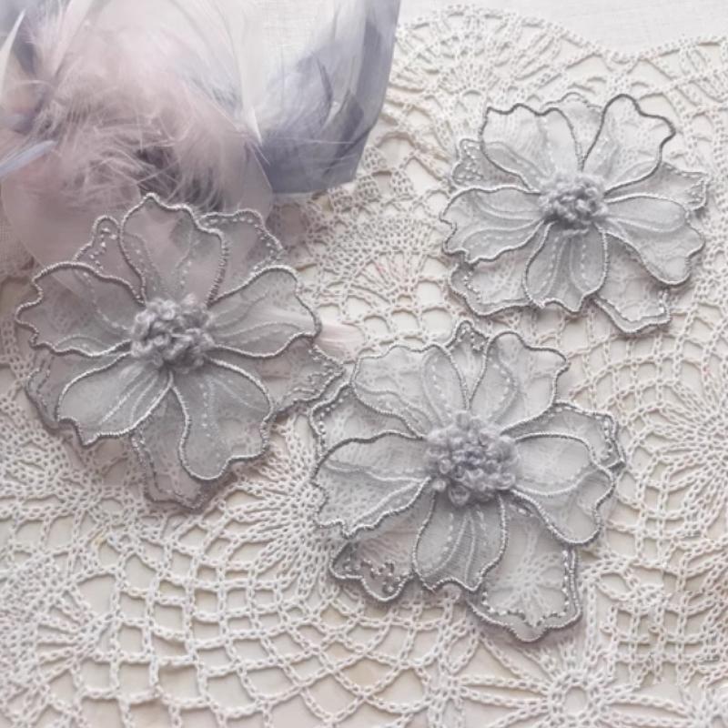 

5 шт. Черно-белые аппликации в виде сказочных цветов, кружевная вышитая нашивка для ремонта, кружевная аппликация для украшения свадебного платья серый