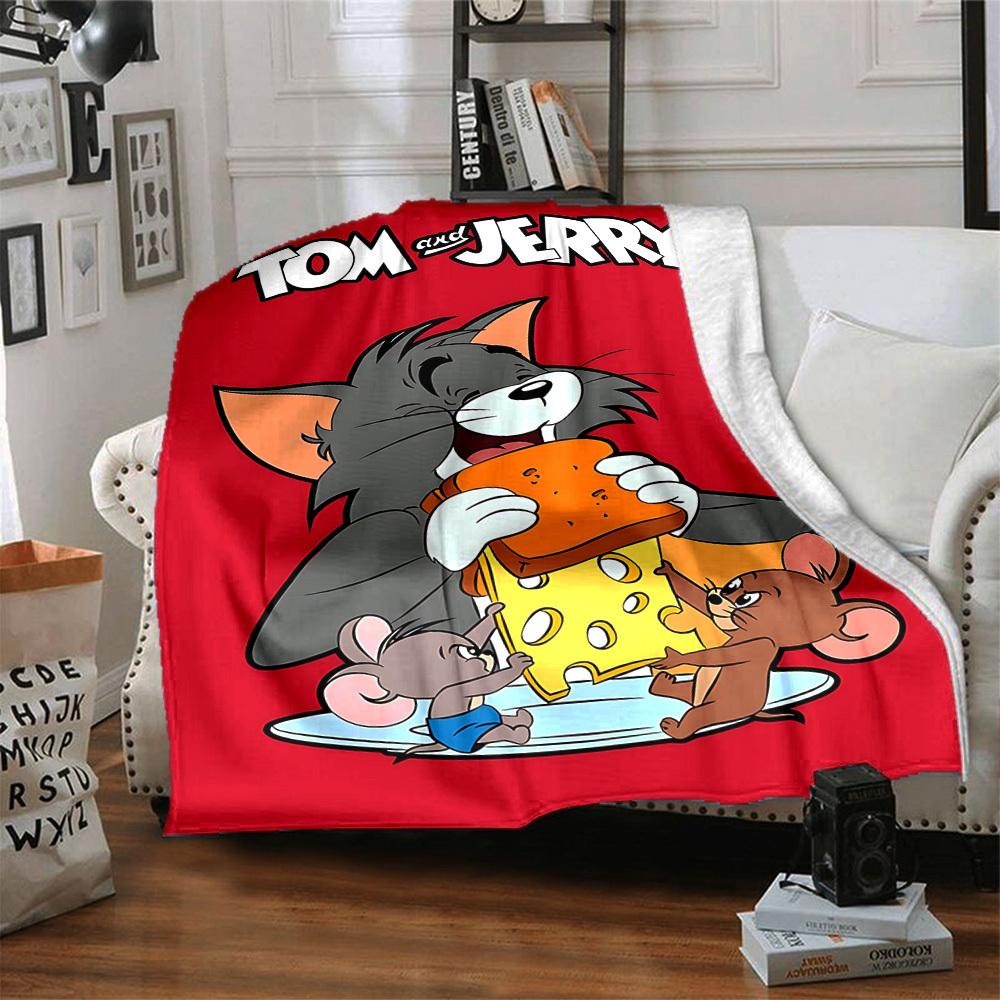1pc Tom Jerry Flannel Throw Blanket Lightweight Soft Warm All Season Blanket for Sofa, Bed, Travel,L1028083