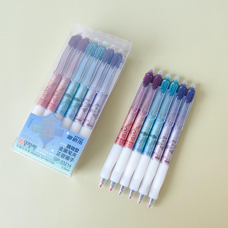 Triangular Grip Clickable Erasable Gel Pen with Metal Clip, Bullet Tip 0.5mm, Crystal Blue