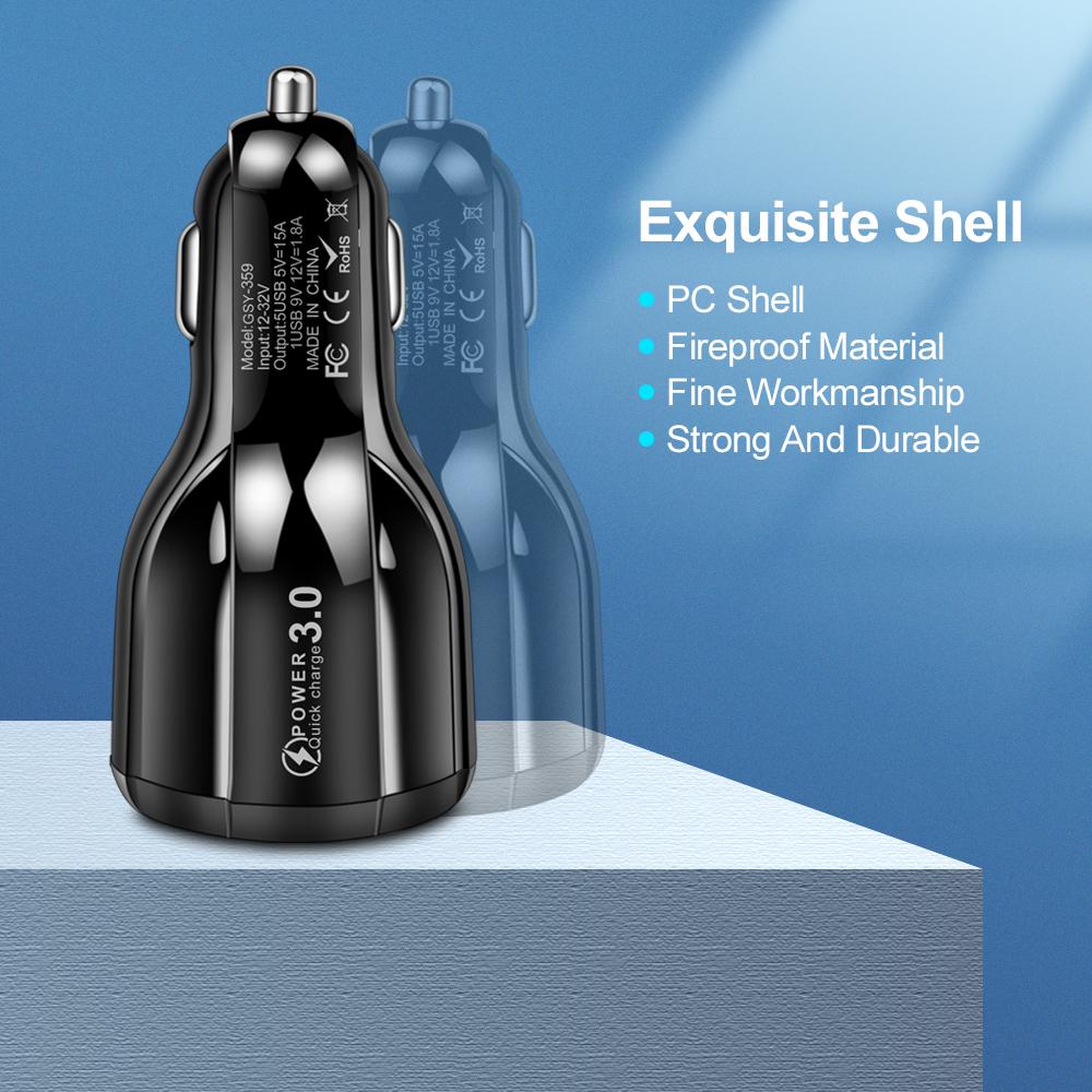 Cargador de coche Usb3.0 de 4 puertos, adaptador de carga súper rápida para Iphone 13, 14pro, Xiaomi, Samsung, cargador de carga rápida 3,0