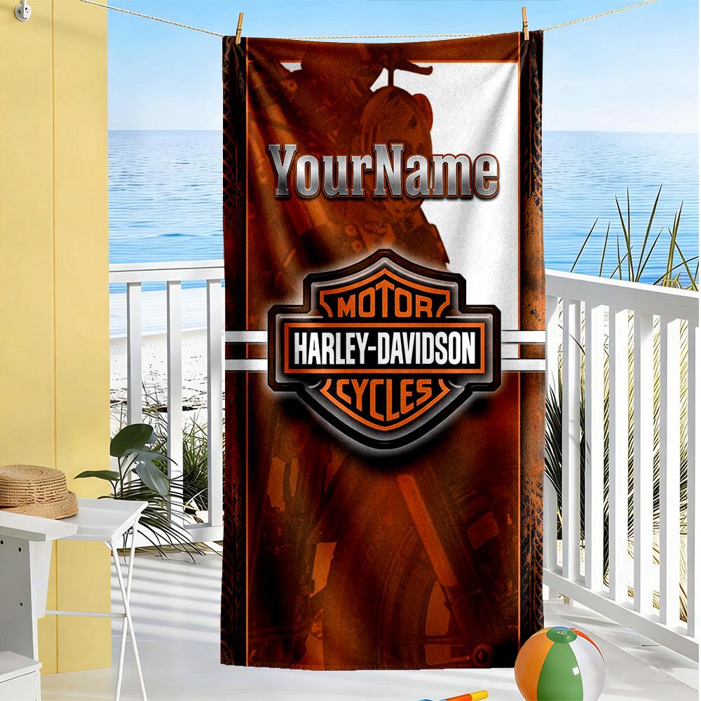 Toalla de Playa Harley-Davidson Motocicletas Nombre Personalizado Suave Duradera Secado Rápido Portátil para Nadar Playa Camping Viaje Accesorios de Playa Gimnasio