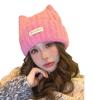 Japanese Cat Ear Woolen Hat for Women In Autumn and Winter Warm and Cute Knitted Hat  Korean Style Casual All Match Pullover Cold Hat
